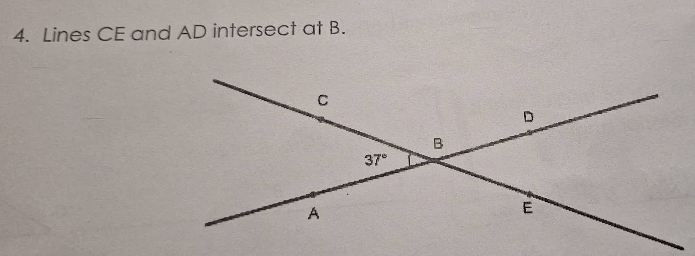 Lines CE and AD intersect at B.