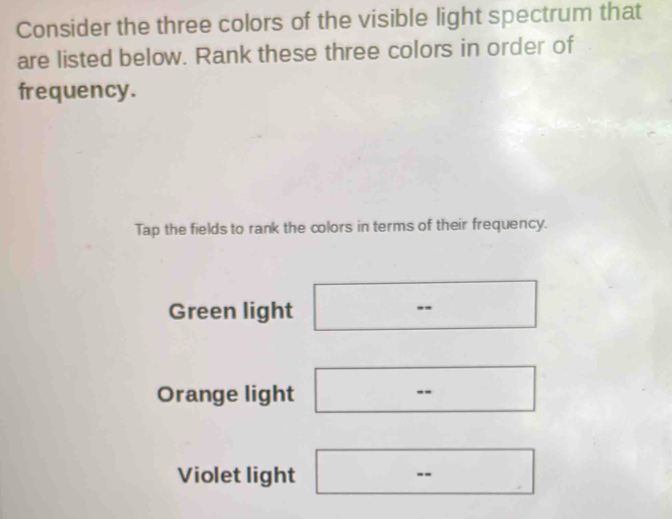 Solved: Consider the three colors of the visible light spectrum that ...