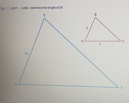 △ DEF-△ ABC Determine the length of DF.