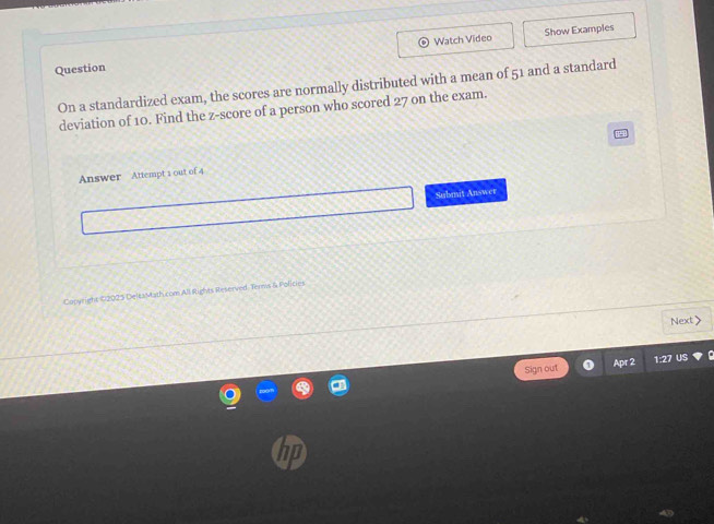 Solved: Show Examples Question Watch Video On a standardized exam, the ...