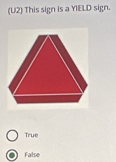 (U2) This sign is a YIELD sign.
True
False