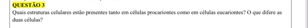 Quais estruturas celulares estão presentes tanto em células procariontes como em células eucariontes? O que difere as 
duas células?