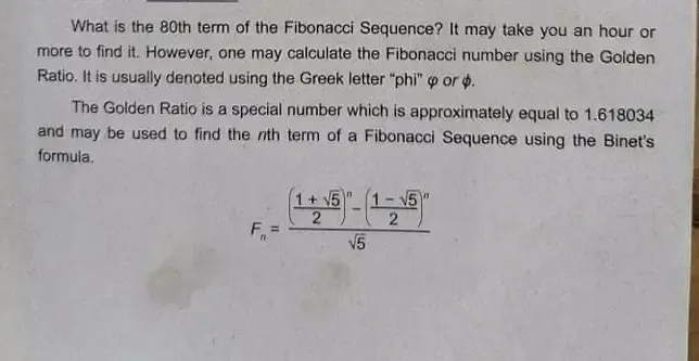 Solved: What is the 80th term of the Fibonacci Sequence? It may take ...