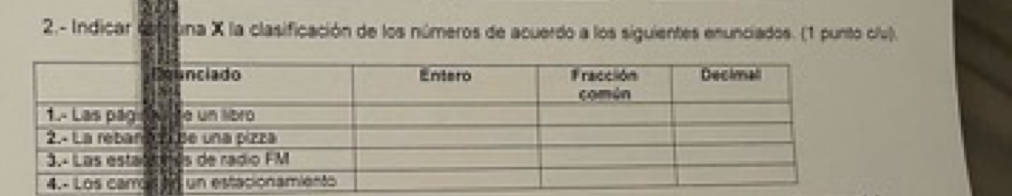 2.- Indicar cfcuna X la clasificación de los números de acuerdo a los siguientes enunciados. (1 punto clu).