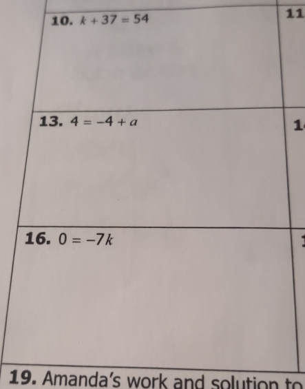 k+37=54
11
1
19. Amanda's work and solution to