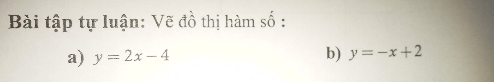 Bài tập tự luận: Vẽ đồ thị hàm số :
a) y=2x-4
b) y=-x+2