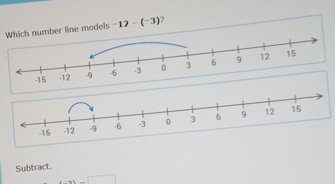 ber line models -12-(-3) 2 
Subtract.
(-2)-□