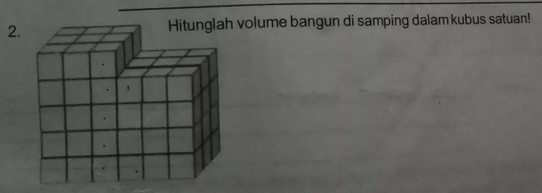 Hitunglah volume bangun di samping dalam kubus satuan!