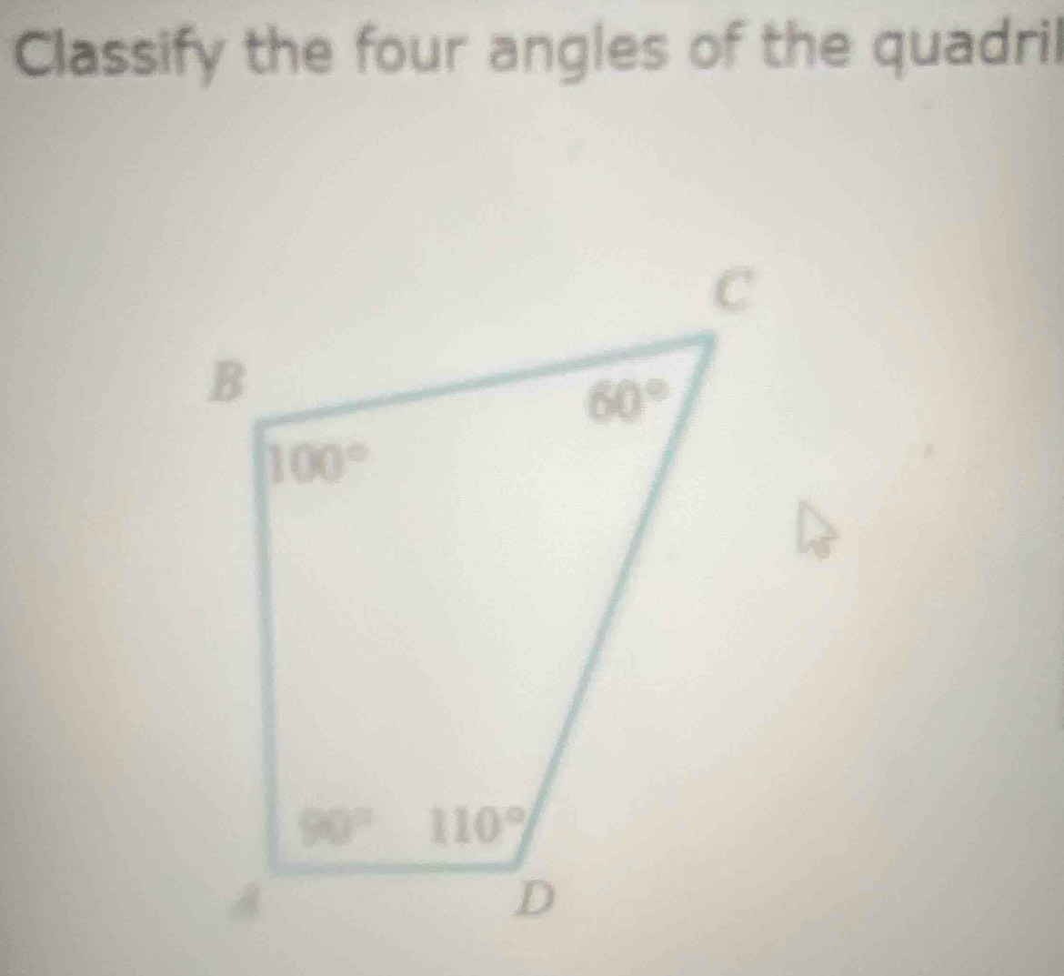 Classify the four angles of the quadril