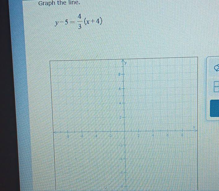 Graph the line.
y-5= 4/3 (x+4)
8