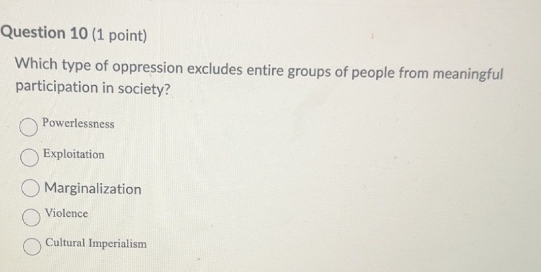 Solved: Which type of oppression excludes entire groups of people from ...