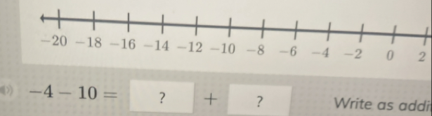 2
-4-10= ? + ？ Write as addi
