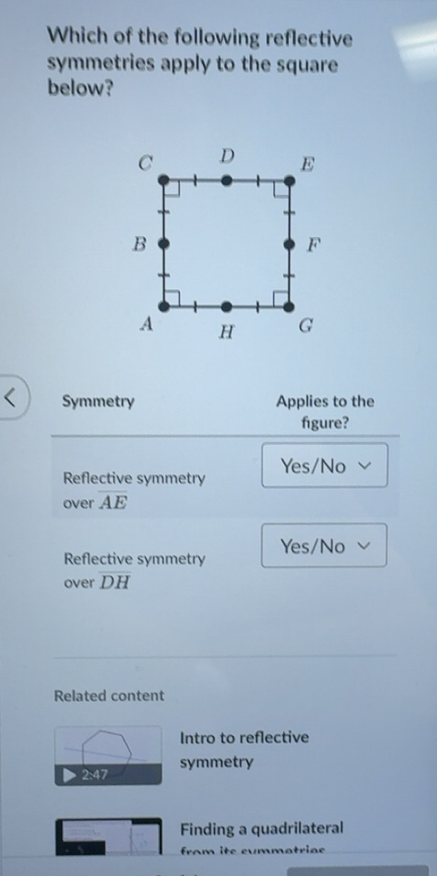Solved: Which of the following reflective symmetries apply to the ...