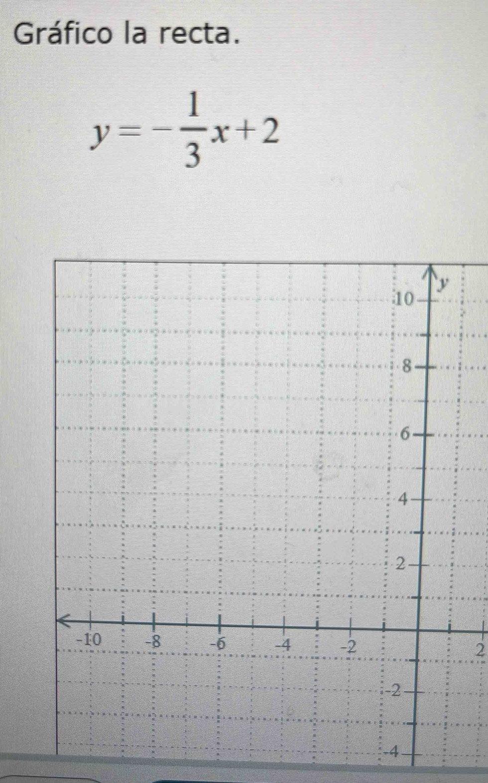 Gráfico la recta.
y=- 1/3 x+2
2