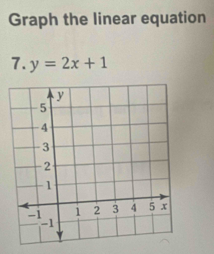 Graph the linear equation 
7. y=2x+1