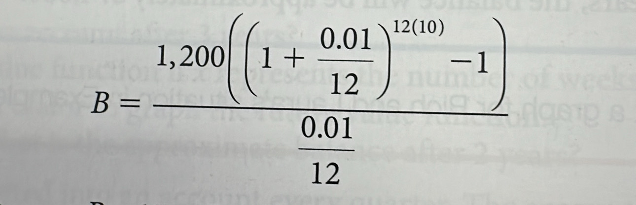 R=frac 1,200((1+ (0.01)/12 )^2300-1) (0.01)/12 