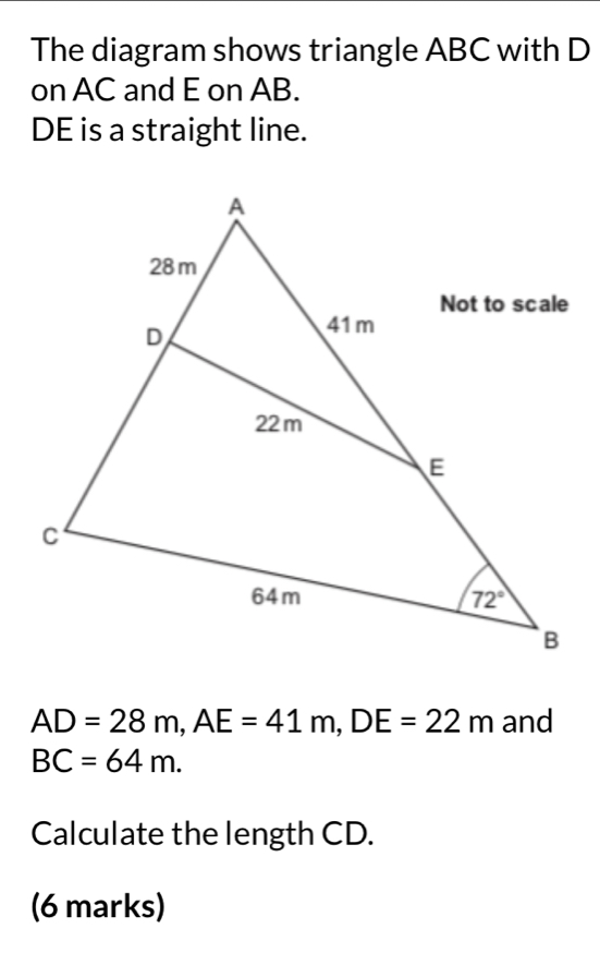 Solved: The diagram shows triangle ABC with D on AC and E on AB. DE is ...