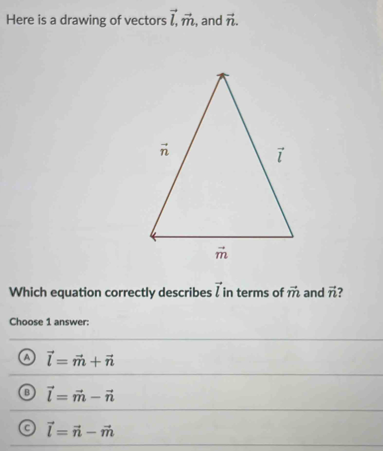 Solved: Here is a drawing of vectors vector l,vector m , and vector n ...