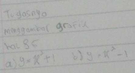 To gosngo 
menggambal grafiu 
hal 85 
a y=u^2+1 () y=4^2-1