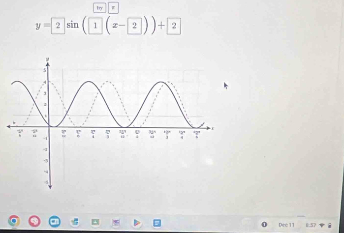 try π
y=2sin (1(x-2))+2
Dec 11 8:57