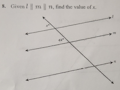 Given l||m||n , find the value of x.