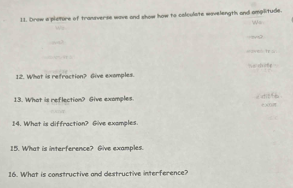 Solved: Draw a picture of transverse wave and show how to calculate ...