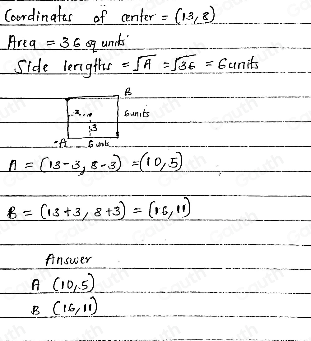 Solved: The coordinates of the centre of a square are shown below. Each ...
