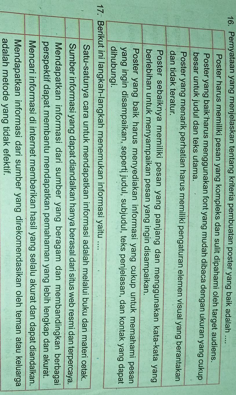Pernyataan yang menjelaskan tentang kriteria pembuatan poster yang bai
1
.
i
.
a
adalah metode yang tidak efektif.