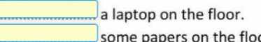 a laptop on the floor. 
some papers on the flo