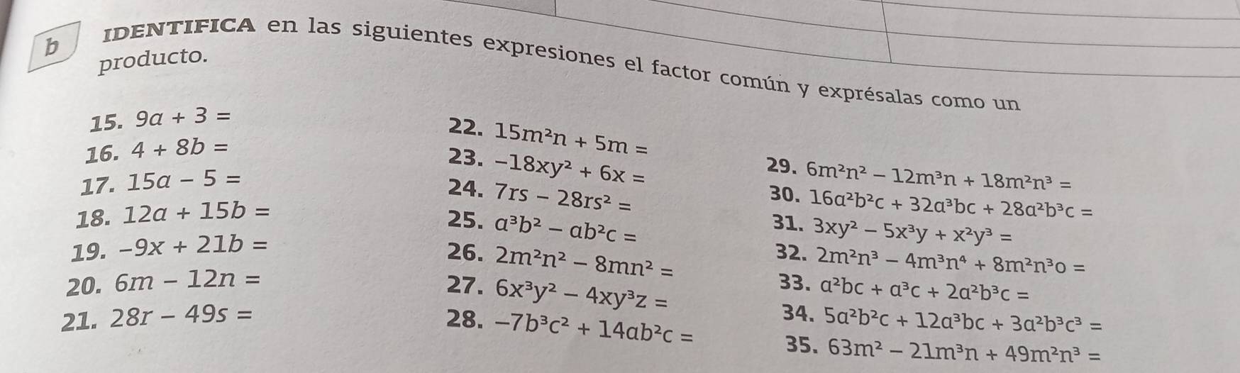 Resuelto:producto. IDENTIFICA en las siguientes expresiones el factor ...