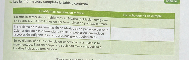 Intiere 
1. Lee la información, completa la tabla y contesta. 
'Problem