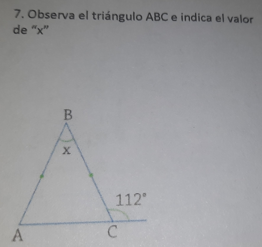 Observa el triángulo ABC e indica el valor
de “x”