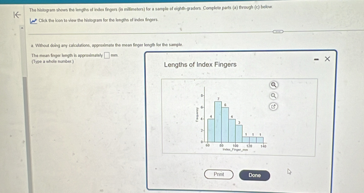 Solved: The histogram shows the lengths of index fingers (in ...