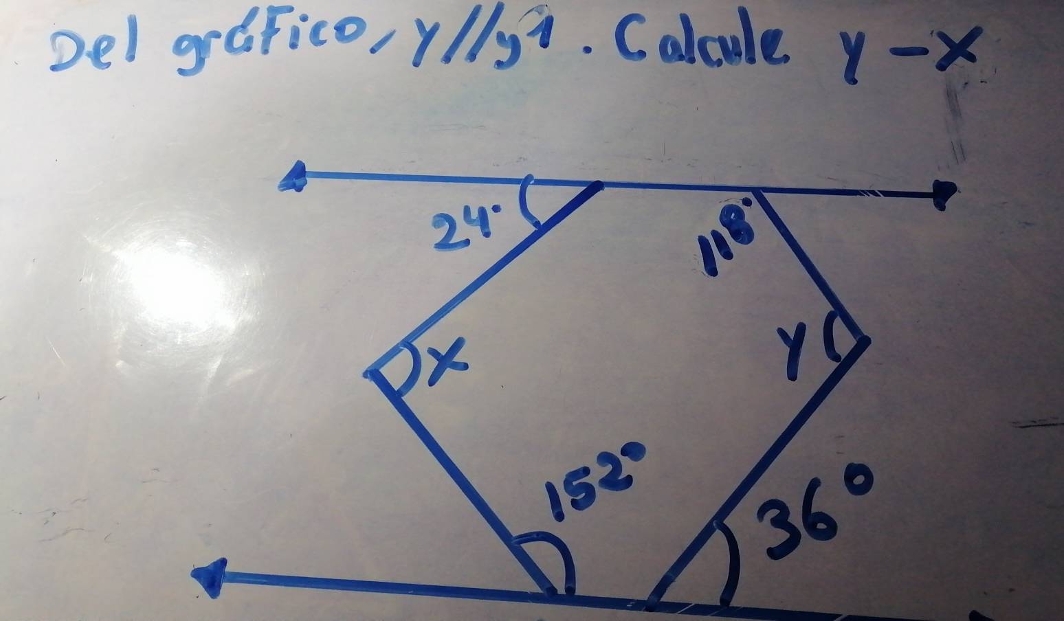 Del grafico, y//y^2. Calcule y-x
24°
118°
x
ro
152° 36°