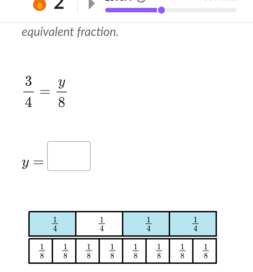 equivalent fraction.
 3/4 = y/8 
y=□