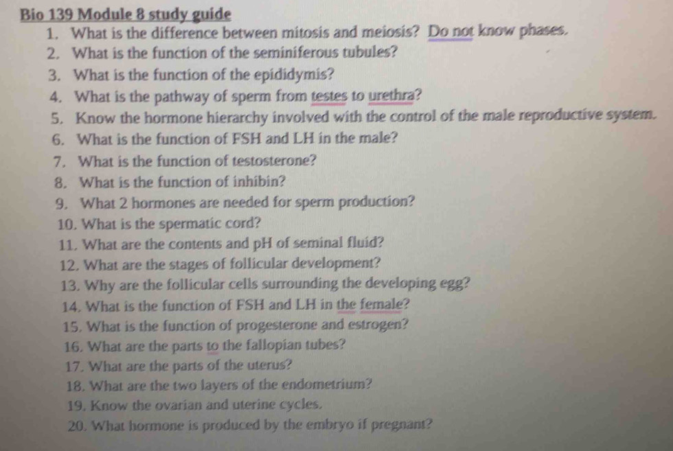 Solved: Bio 139 Module 8 study guide 1. What is the difference between ...
