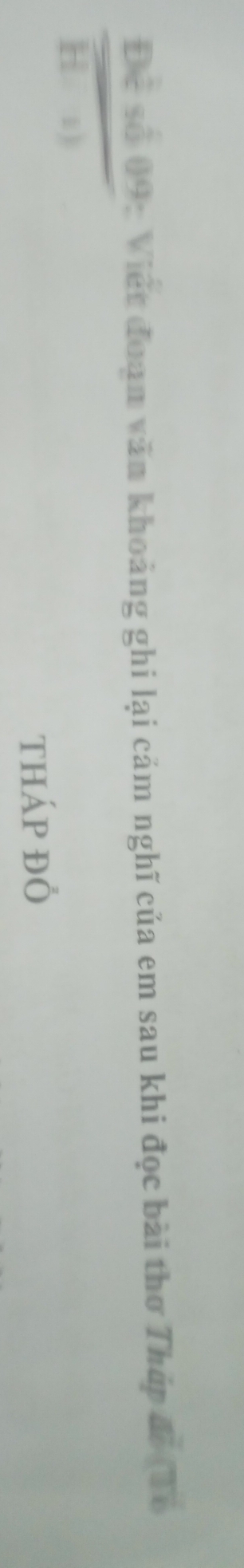 Để số 09: Việt đoạm văn khoảng ghi lại cảm nghĩ của em sau khi đọc bài thơ Tháp đễ (To 
H 1) 
tháp đỔ