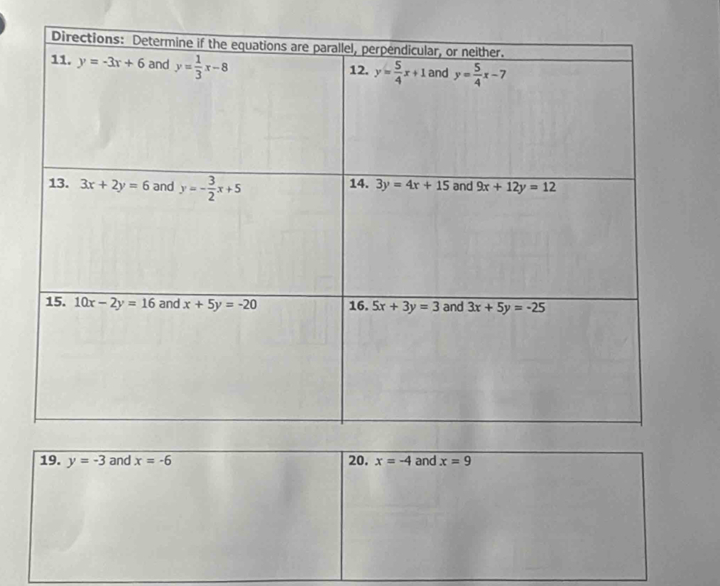 y=-3 and x=-6 20. x=-4 and x=9