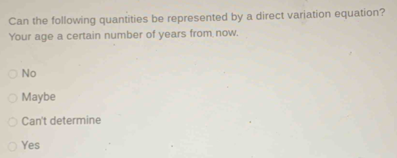 Can the following quantities be represented by a direct variation ...