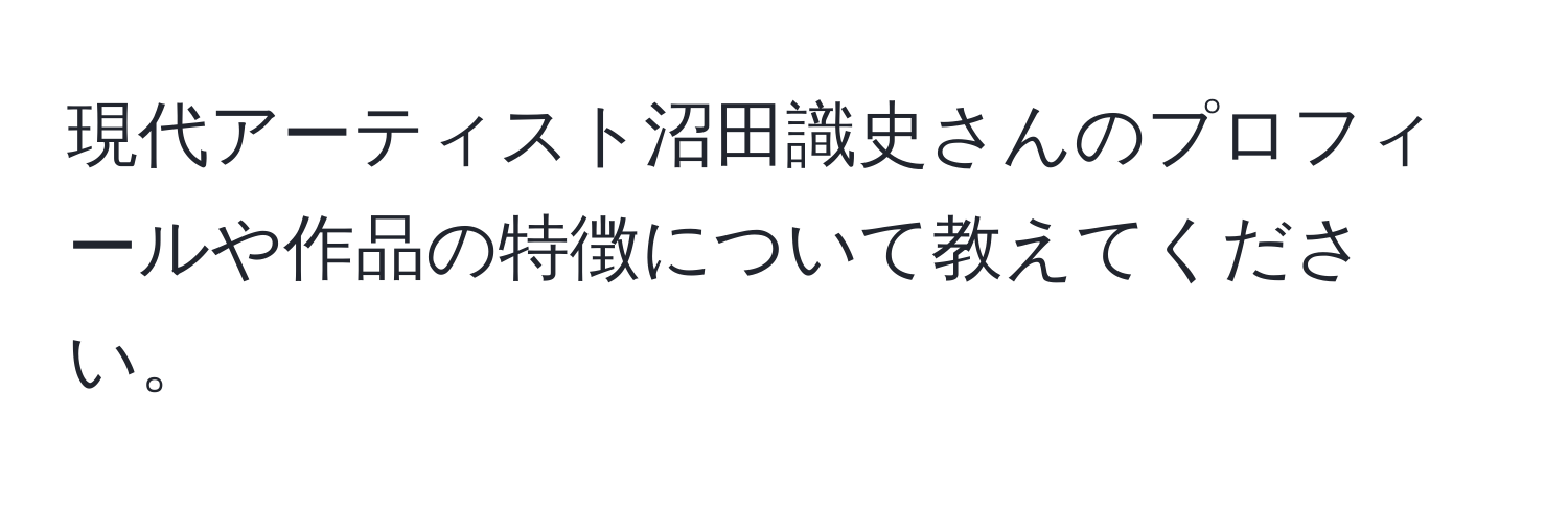 現代アーティスト沼田識史さんのプロフィールや作品の特徴について教えてください。