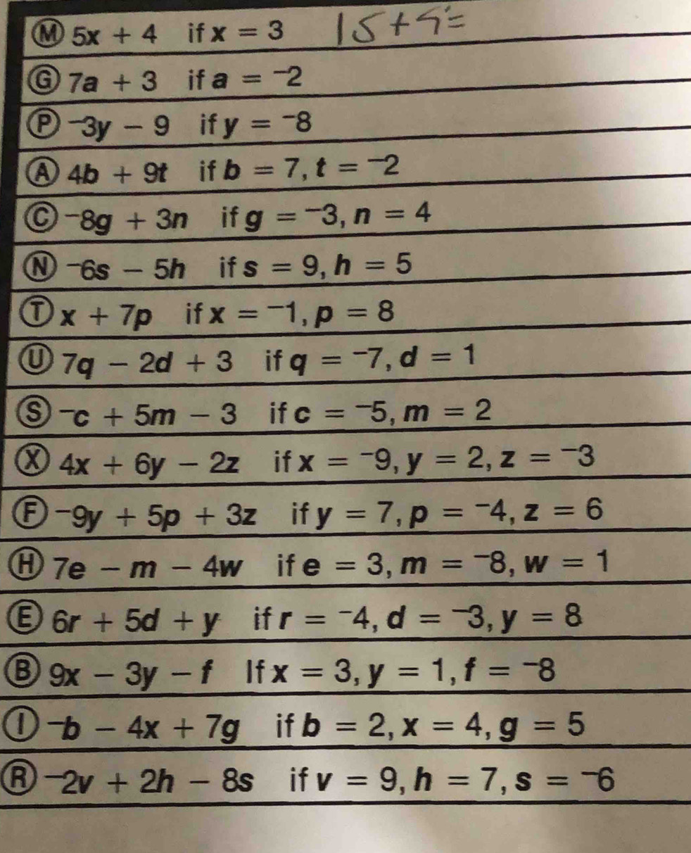 5x+4 if x=3
P
a
C
W
T
U
s
a
A
A
E 
B 
1 
A