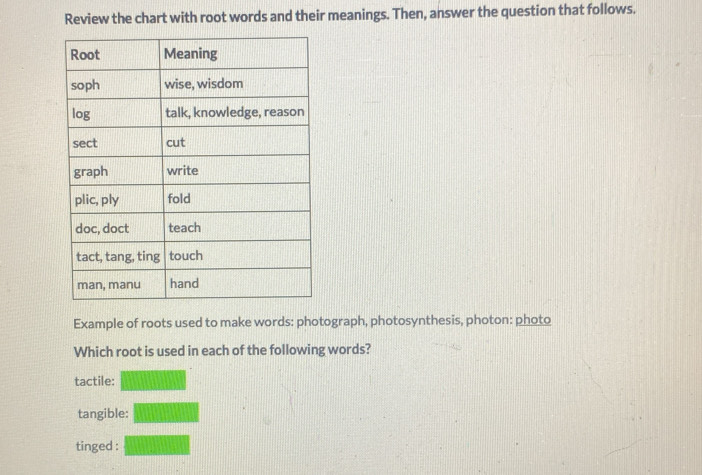 Solved: Review the chart with root words and their meanings. Then ...