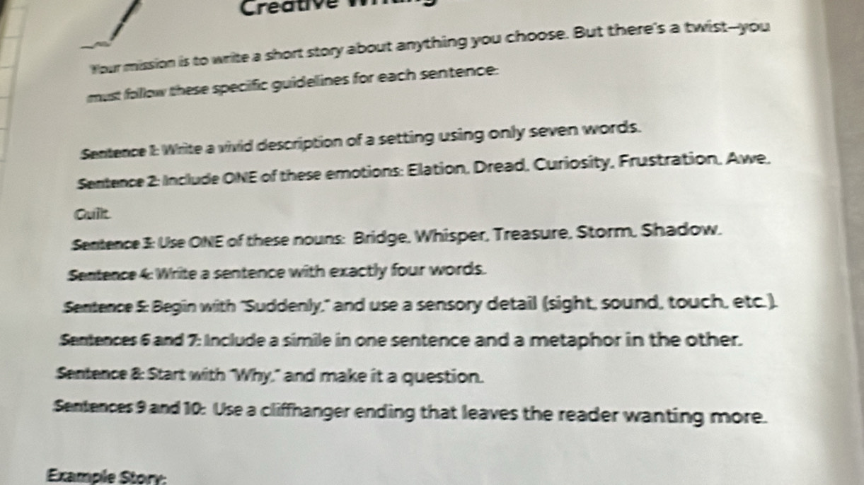 Solved: Creative Your mission is to write a short story about anything ...