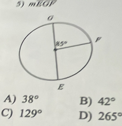 1 a 11°
A) 38° B) 42°
C) 129°
D) 265°