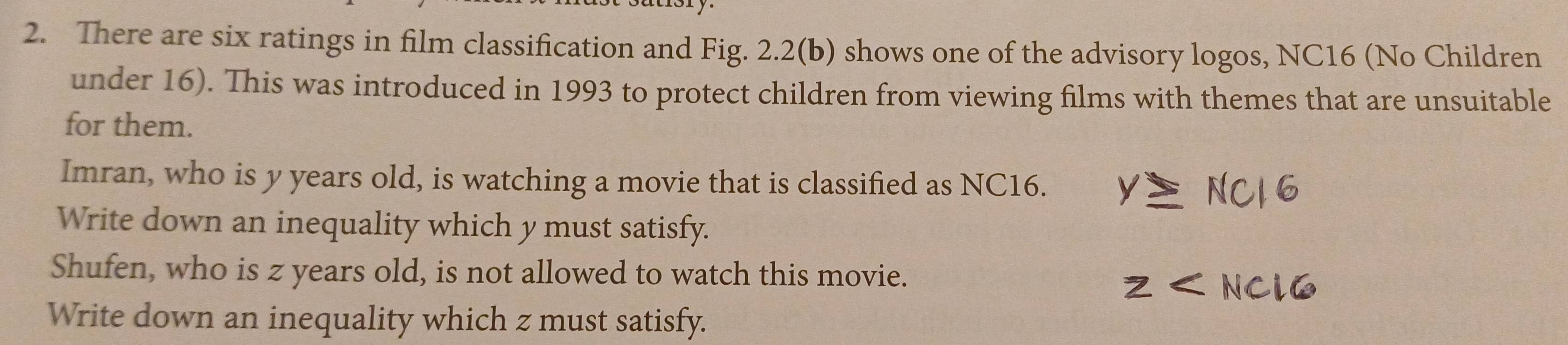 Solved: There are six ratings in film classification and Fig. 2.2(b ...