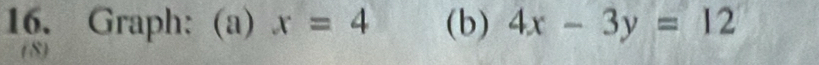 Graph: (a) x=4 (b) 4x-3y=12
(8)