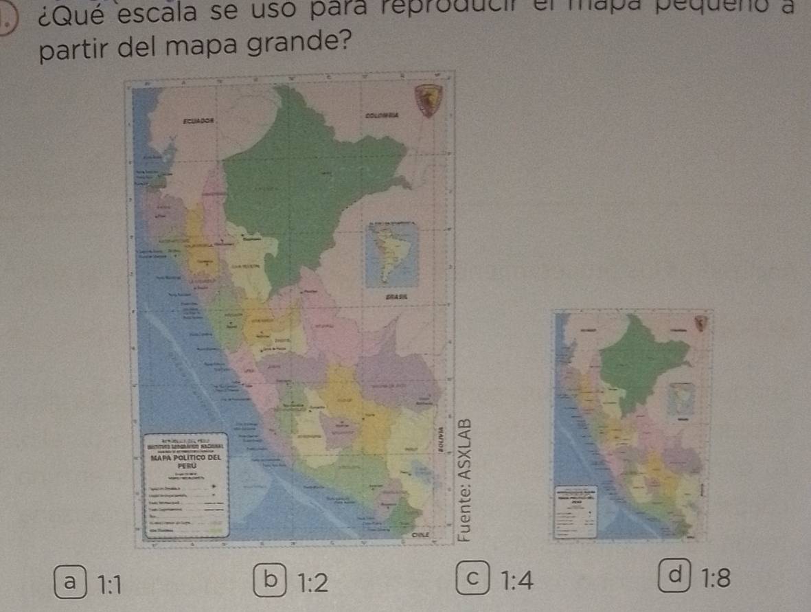 Resuelto:¿Qué escala se uso para reproducir el mapa pequeno a partir ...