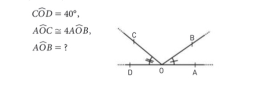 Cwidehat OD=40°,
Awidehat OC≌ 4Awidehat OB,
Awidehat OB= ?