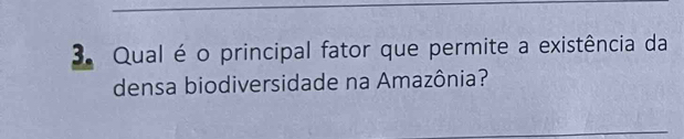 Qual é o principal fator que permite a existência da 
densa biodiversidade na Amazônia?