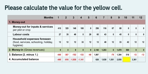 Please calculate the value for the yellow cell.